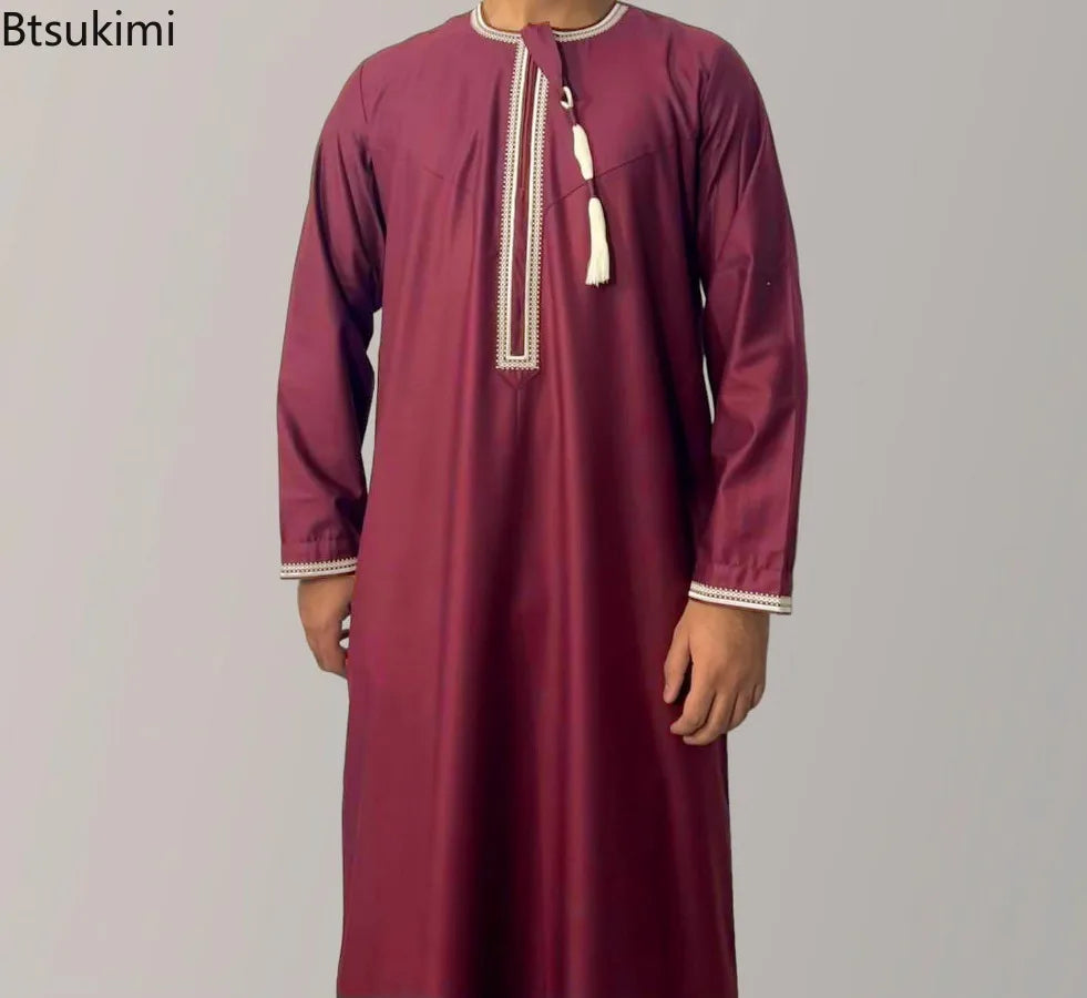New Men's Muslim Fashion Abayas Dress O Neck Long Sleeve Pullover