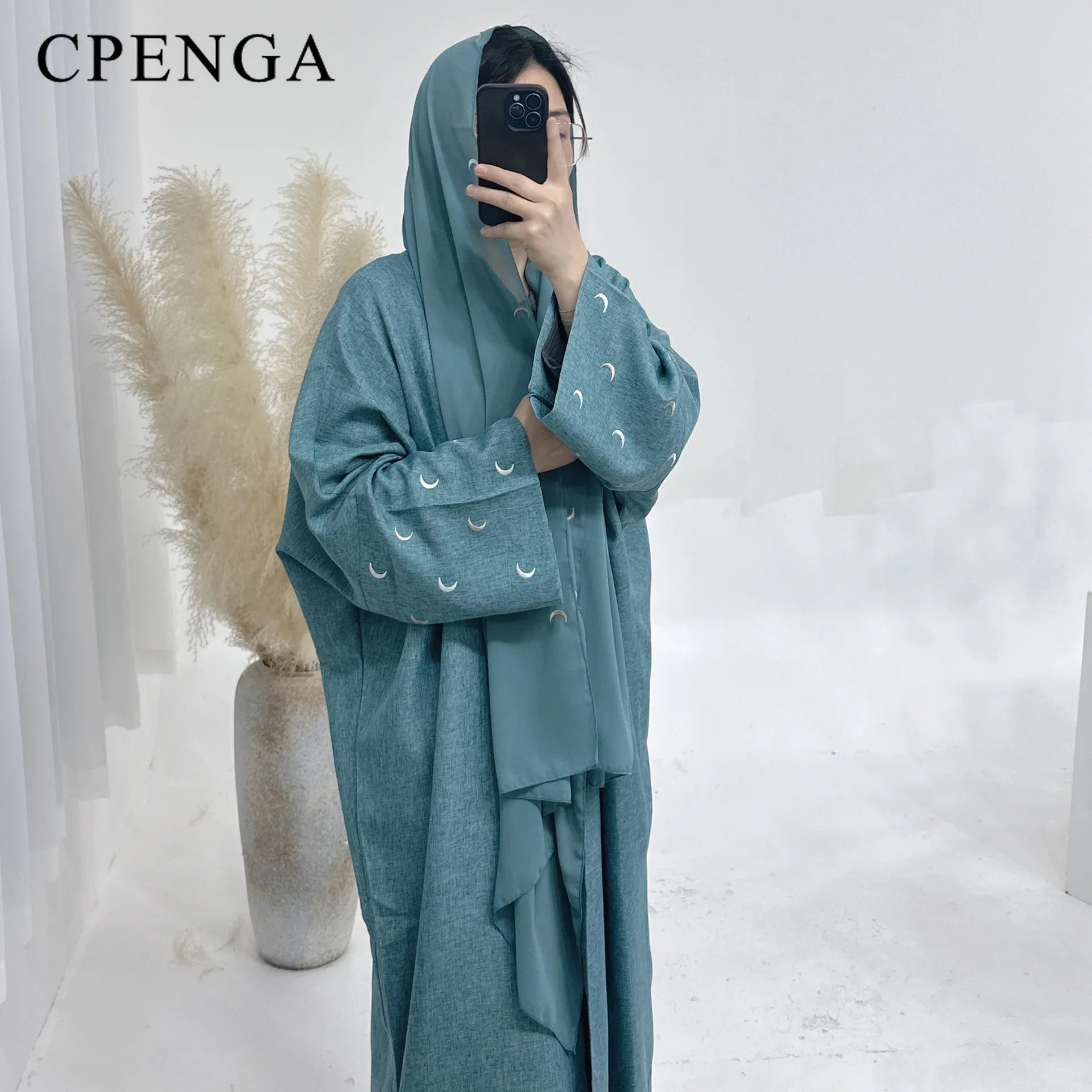 Moon Embroidery Open Abaya