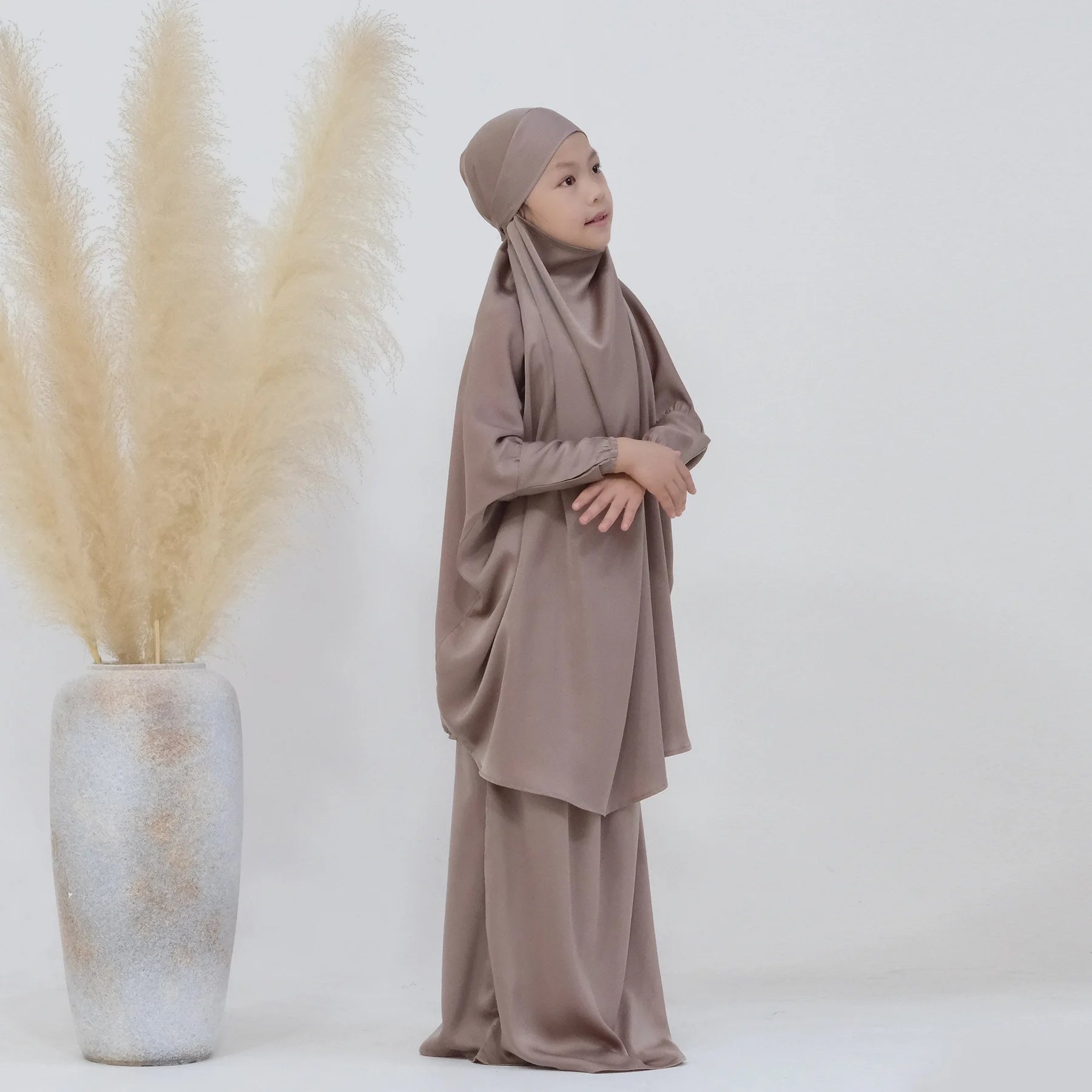 Muslim Kids Girls Khimar Skirt Abaya Prayer Garment Islamic Clothing 2PCS