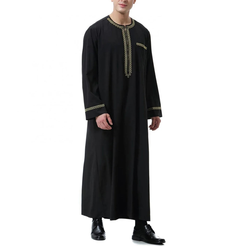 Men's Jubba Thobe - Black Islamic Kaftan Abaya