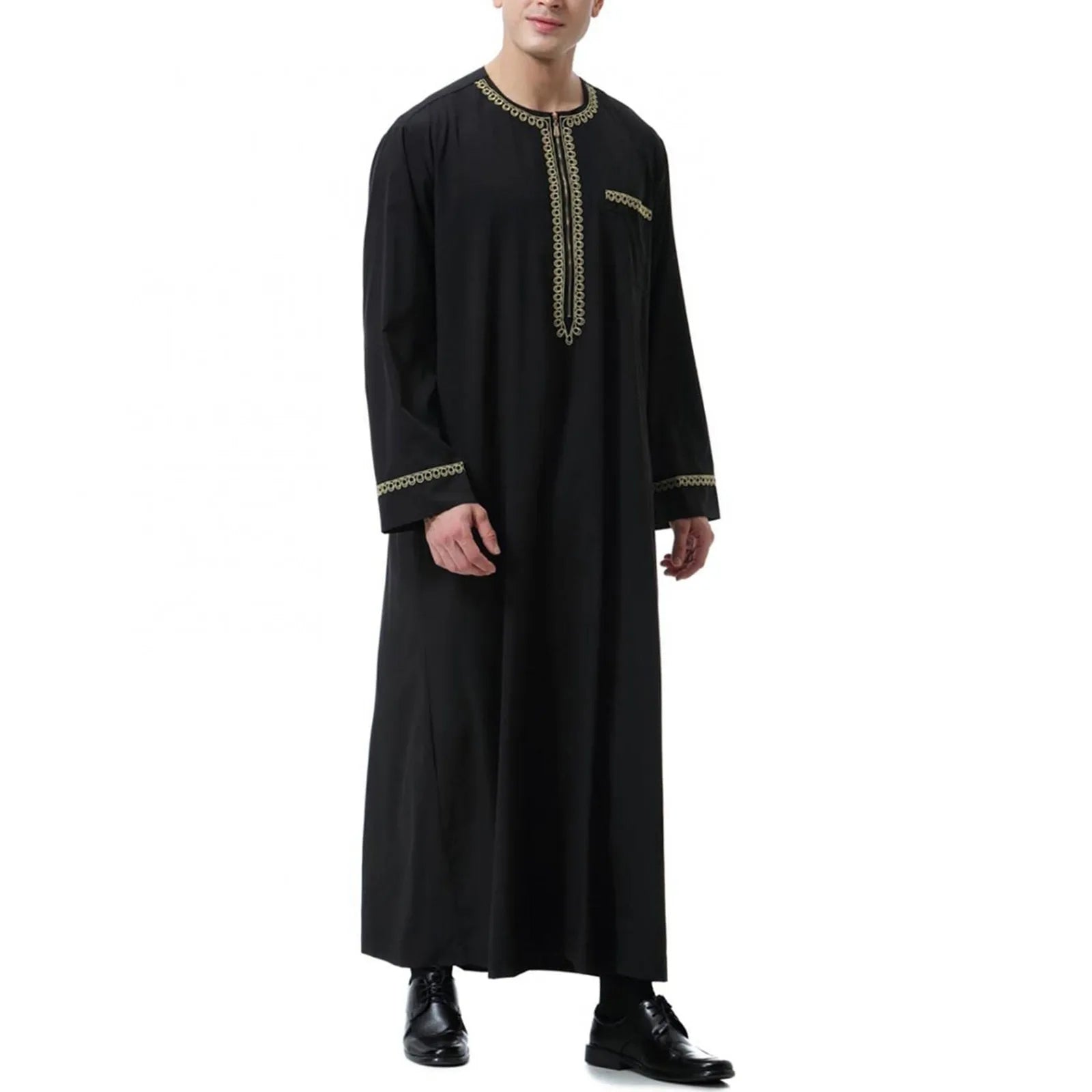Men's Jubba Thobe - Black Islamic Kaftan Abaya