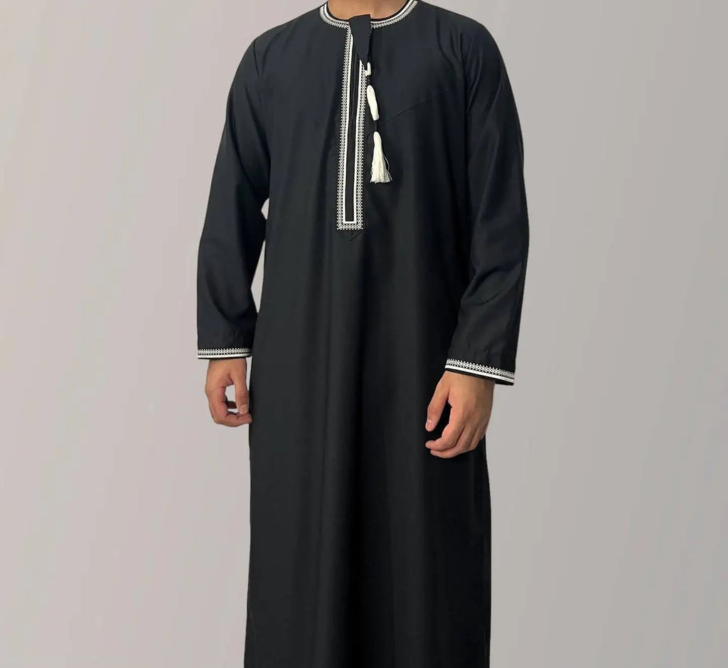 New Men's Muslim Fashion Abayas Dress O Neck Long Sleeve Pullover
