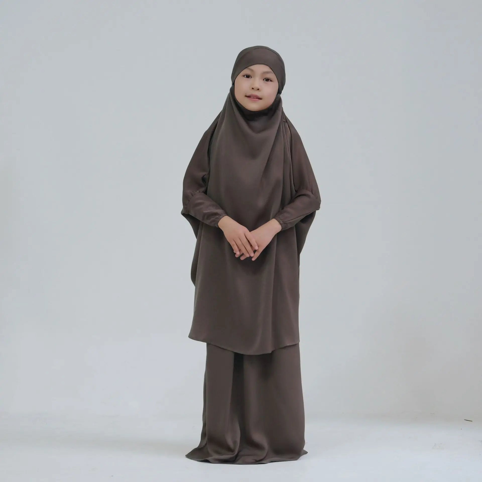 Muslim Kids Girls Khimar Skirt Abaya Prayer Garment Islamic Clothing 2PCS