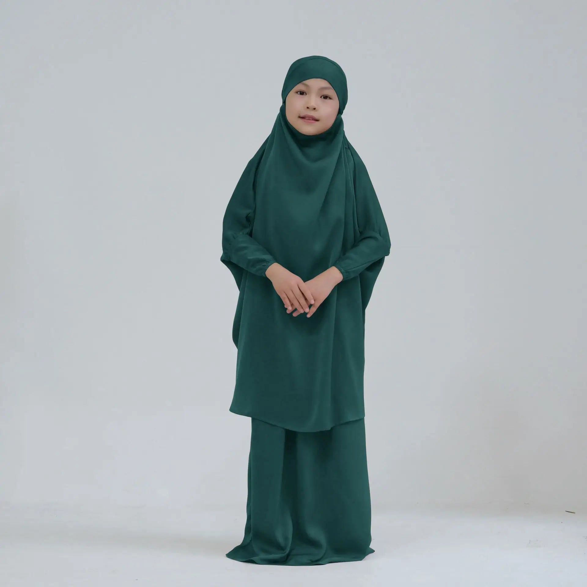 Muslim Kids Girls Khimar Skirt Abaya Prayer Garment Islamic Clothing 2PCS