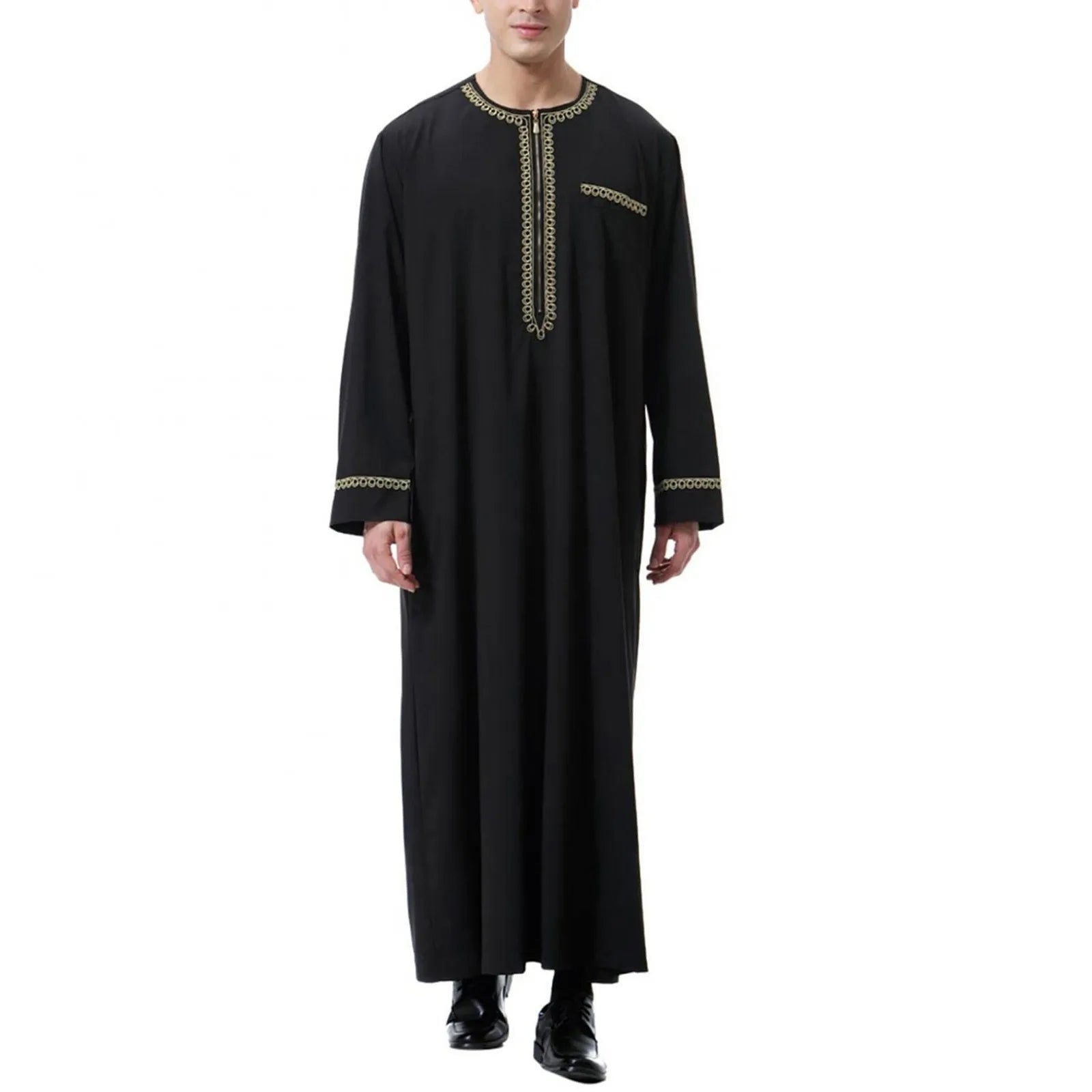 Men's Jubba Thobe - Black Islamic Kaftan Abaya