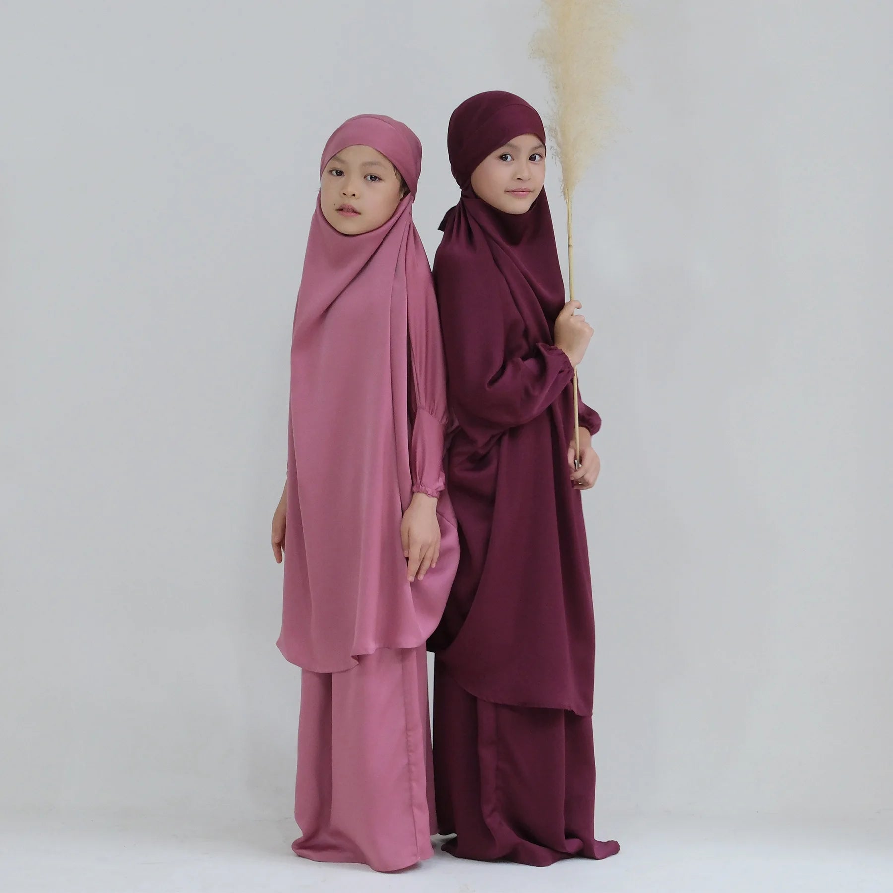 Muslim Kids Girls Khimar Skirt Abaya Prayer Garment Islamic Clothing 2PCS