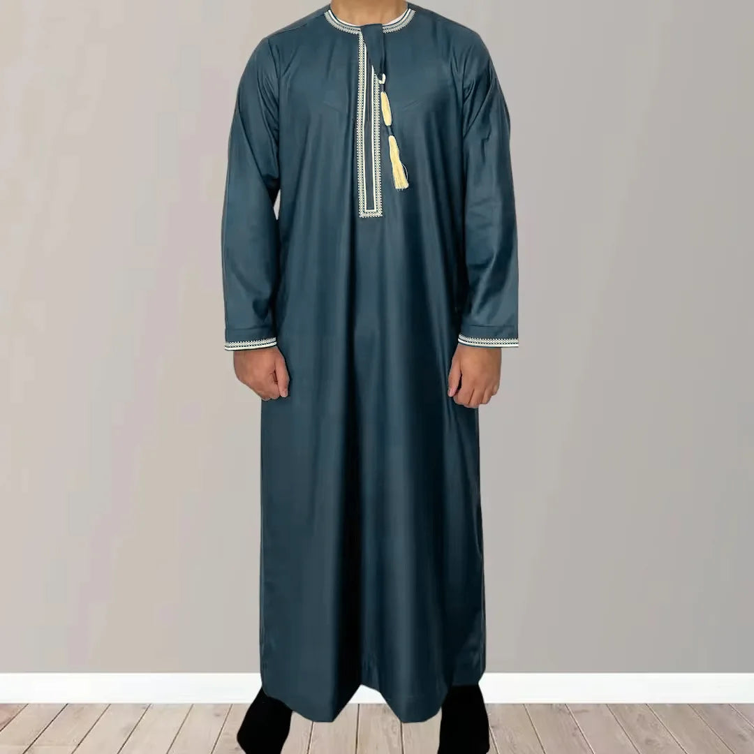 New Men's Muslim Fashion Abayas Dress O Neck Long Sleeve Pullover