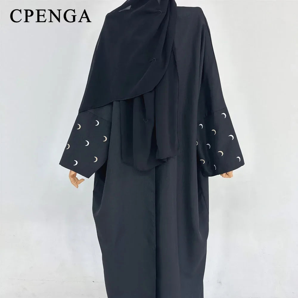 Moon Embroidery Open Abaya