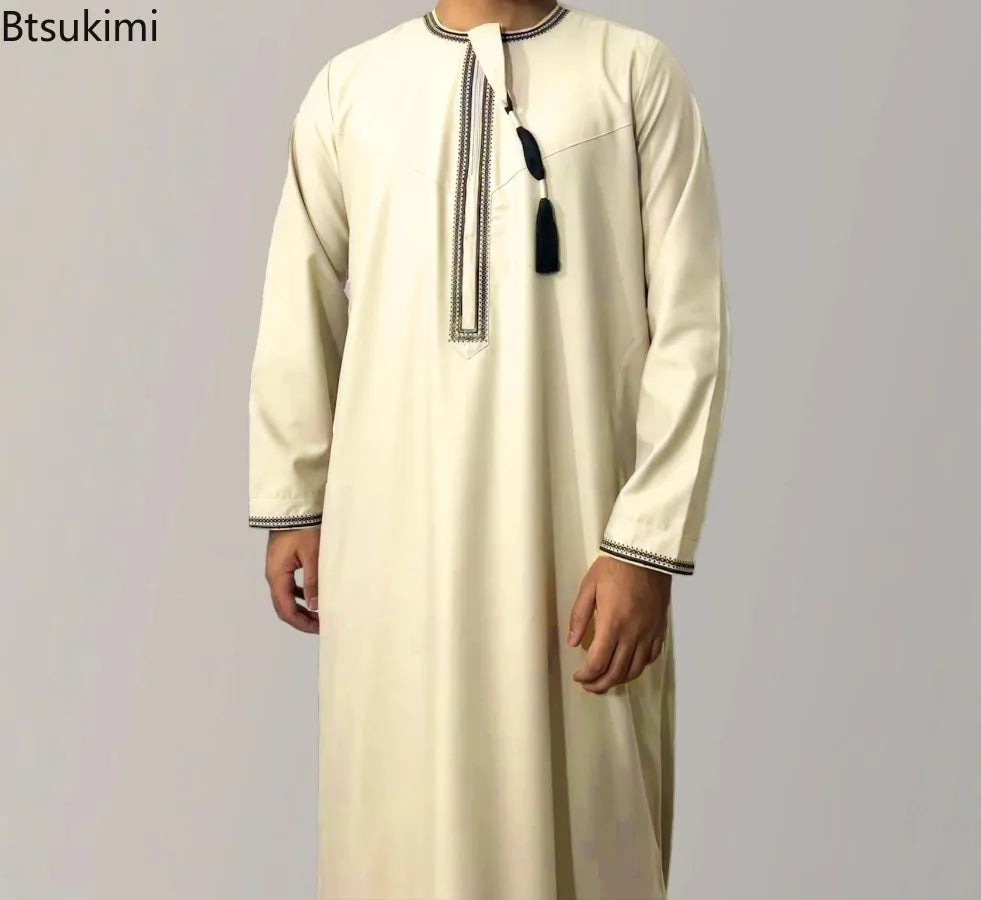 New Men's Muslim Fashion Abayas Dress O Neck Long Sleeve Pullover
