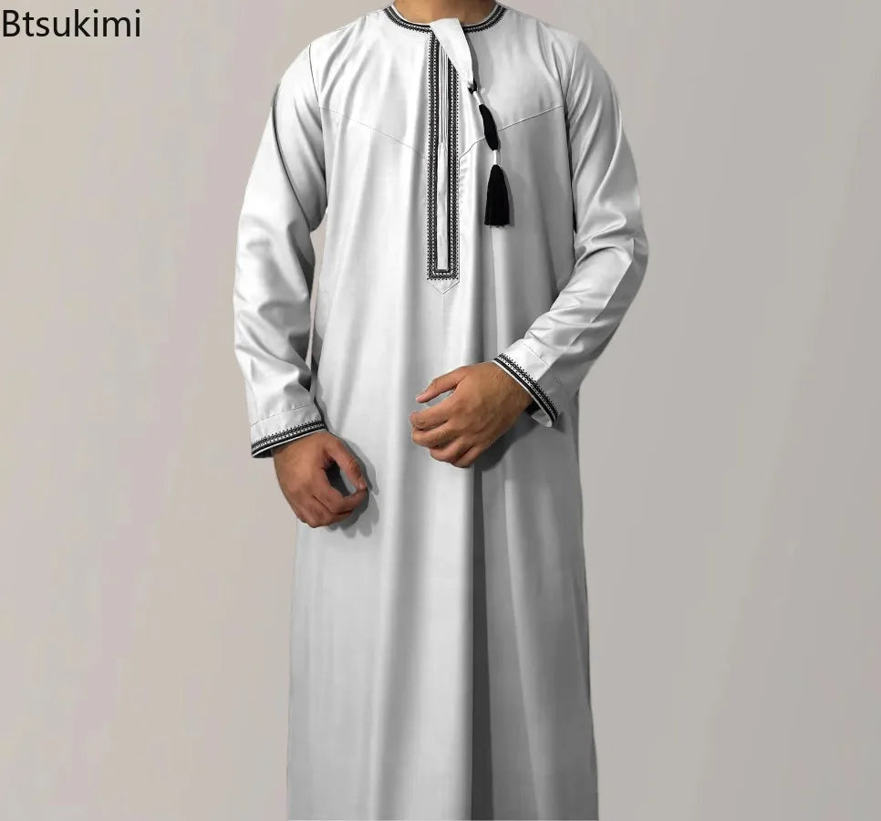 New Men's Muslim Fashion Abayas Dress O Neck Long Sleeve Pullover