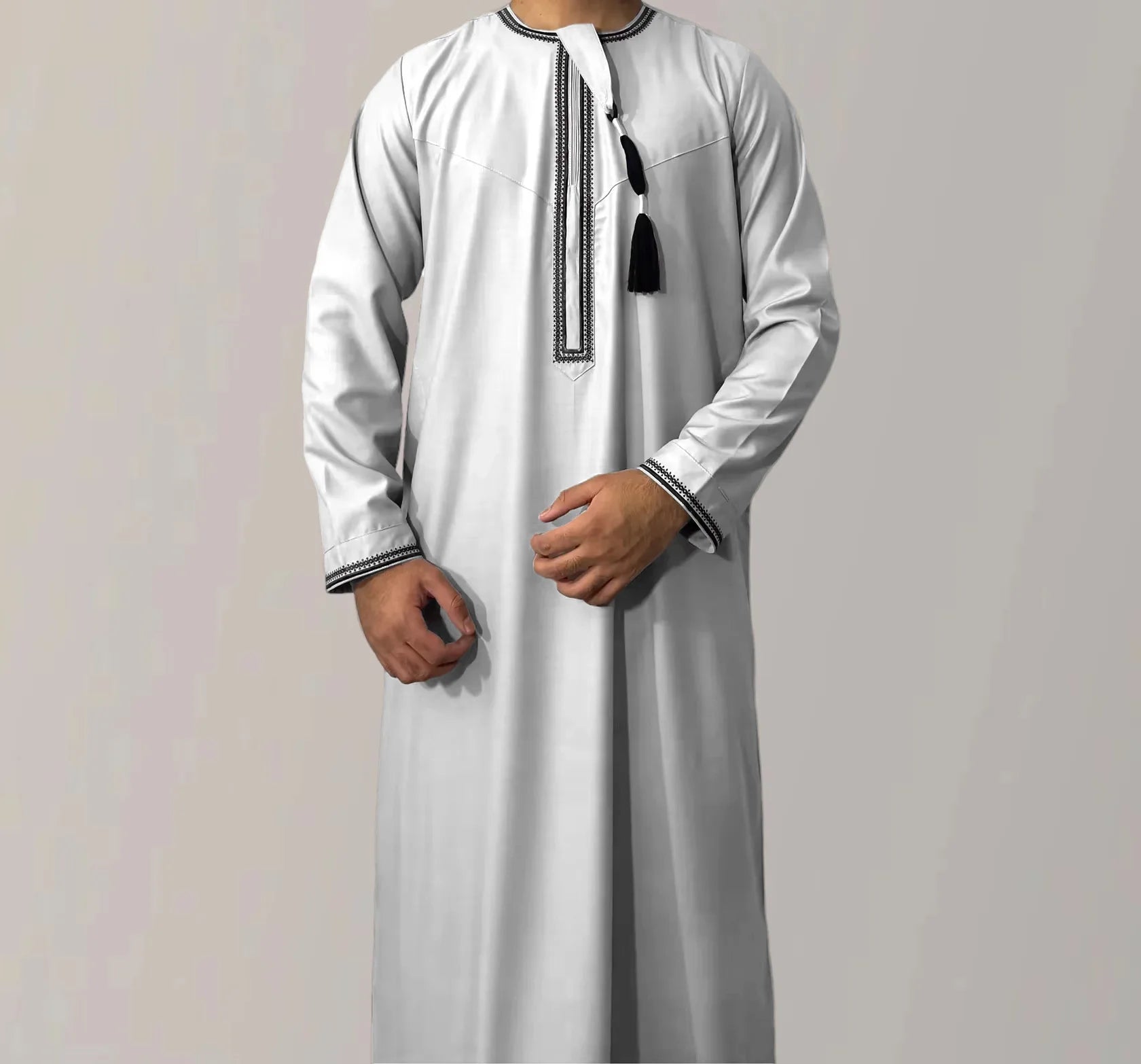 New Men's Muslim Fashion Abayas Dress O Neck Long Sleeve Pullover
