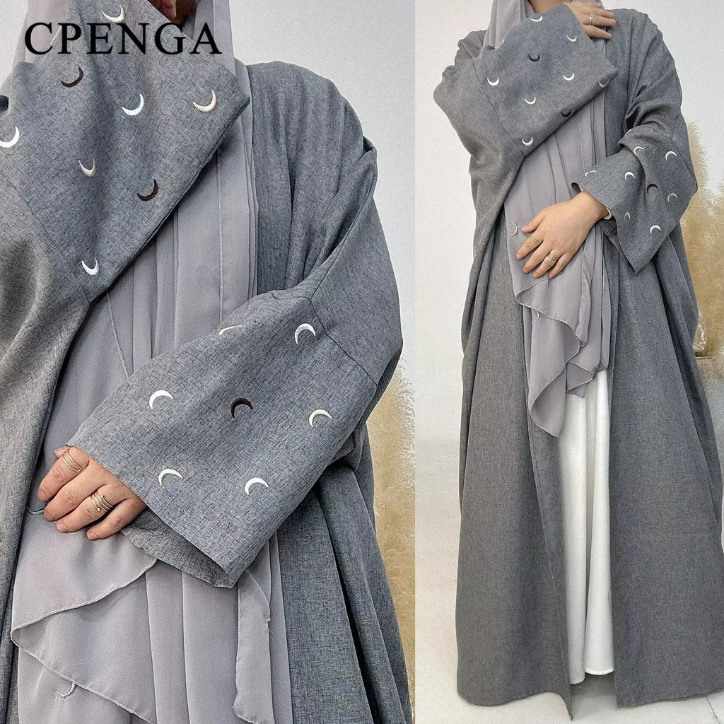 Moon Embroidery Open Abaya
