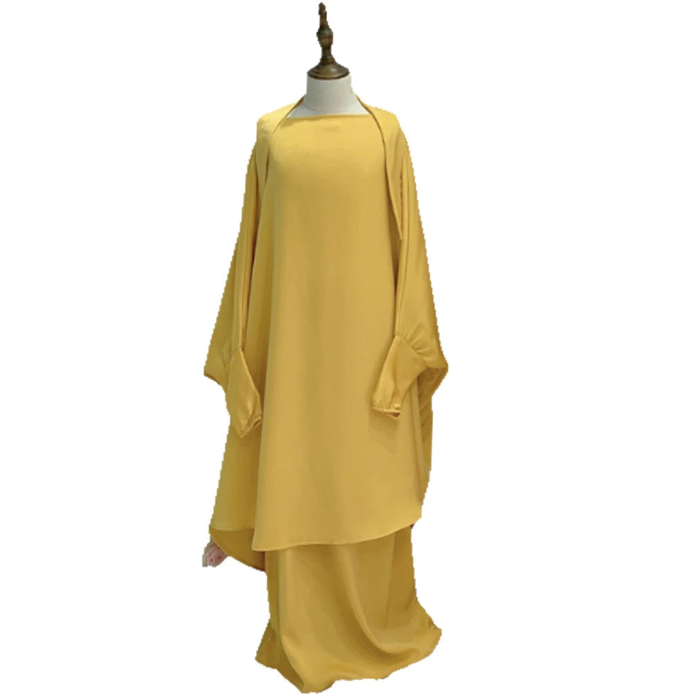 Muslim Kids Girls Khimar Skirt Abaya Prayer Garment Islamic Clothing 2PCS