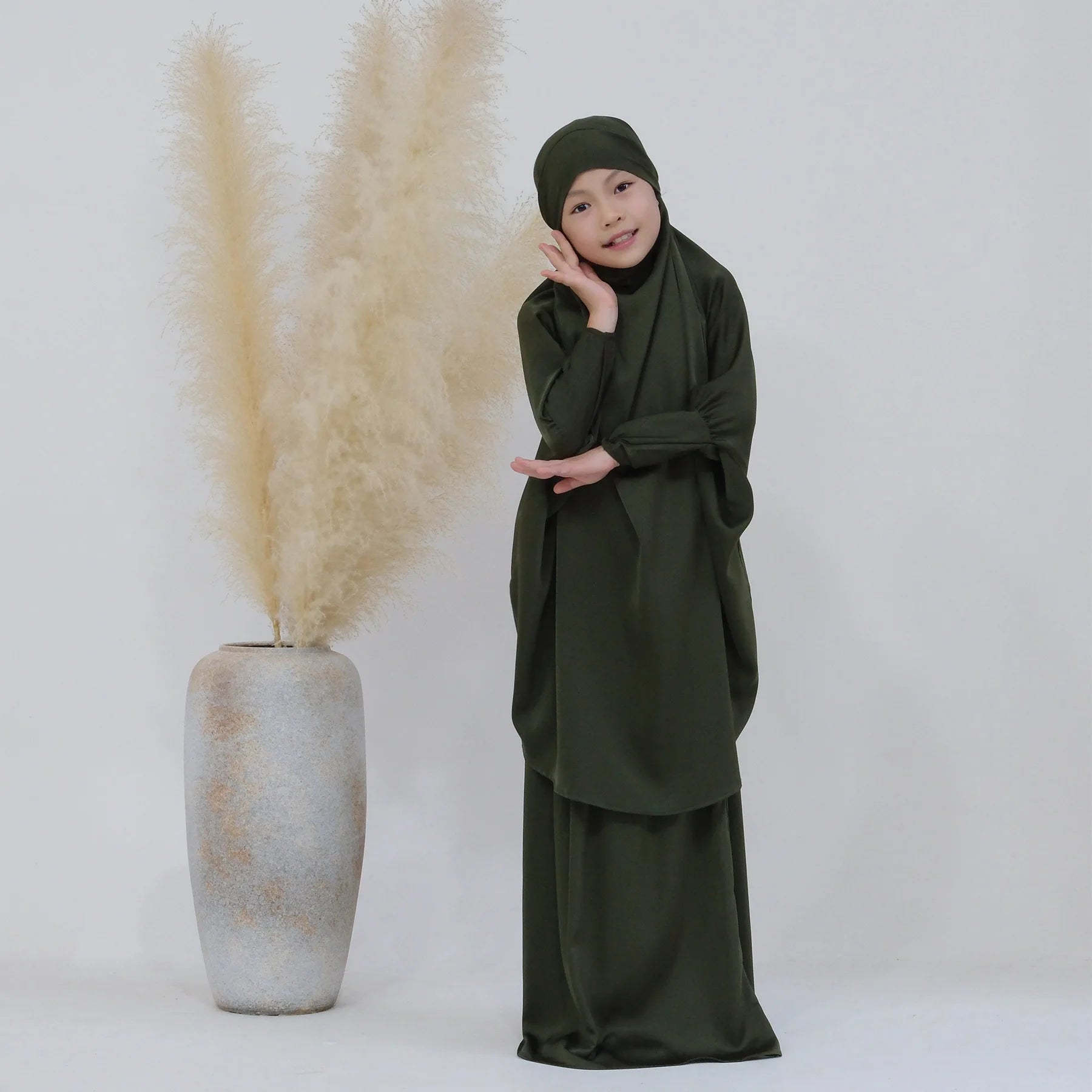 Muslim Kids Girls Khimar Skirt Abaya Prayer Garment Islamic Clothing 2PCS