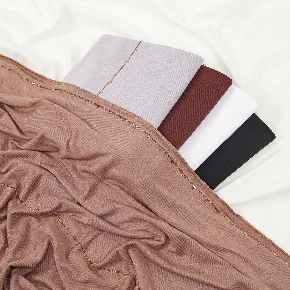 Premium Rhinestone Hijab Scarf - Modal Jersey Stretch