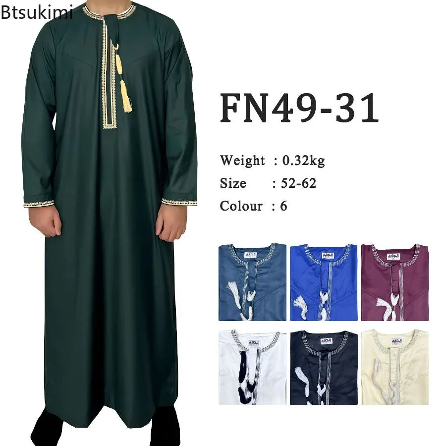 New Men's Muslim Fashion Abayas Dress O Neck Long Sleeve Pullover