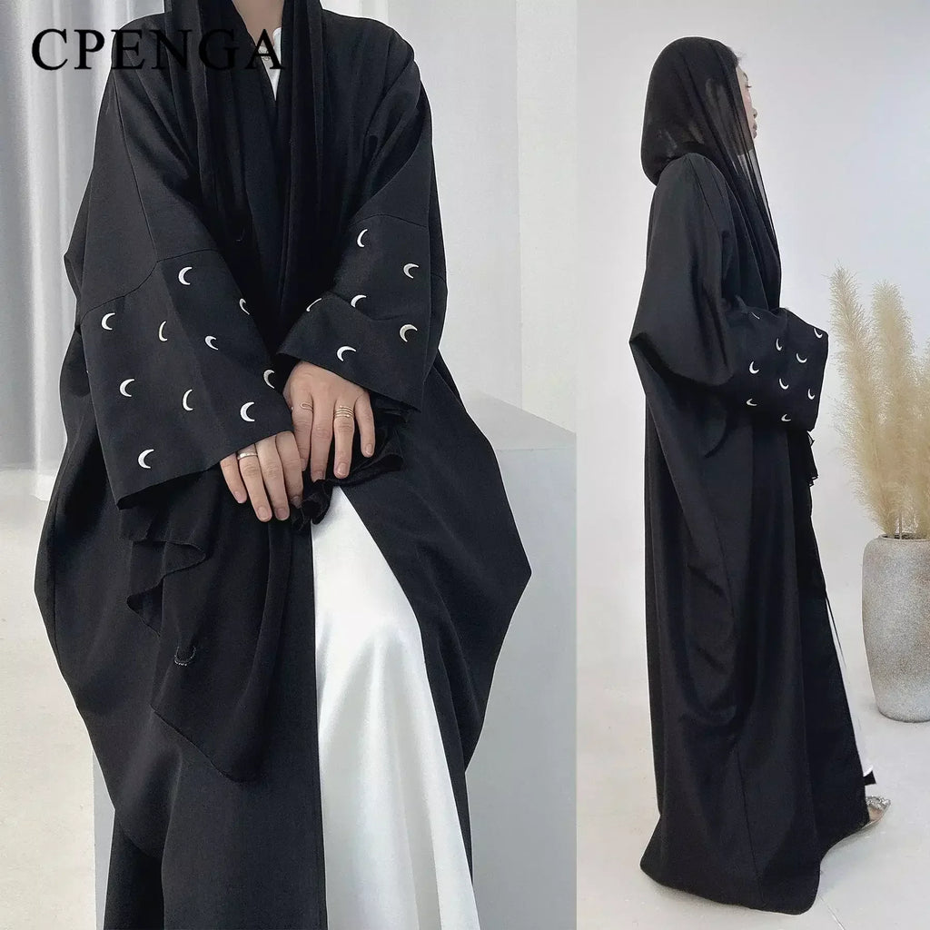 Moon Embroidery Open Abaya