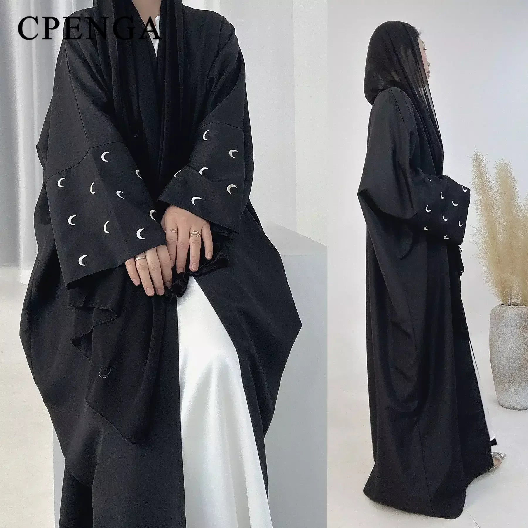 Moon Embroidery Open Abaya