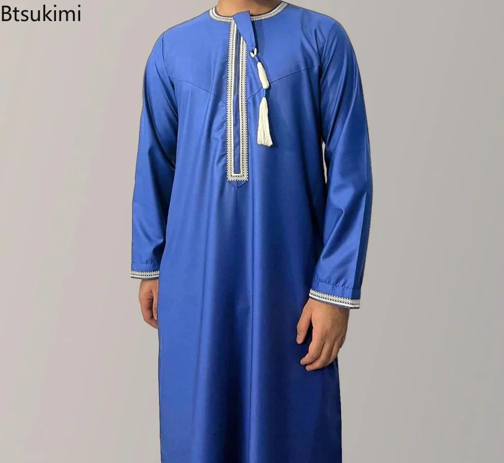 New Men's Muslim Fashion Abayas Dress O Neck Long Sleeve Pullover