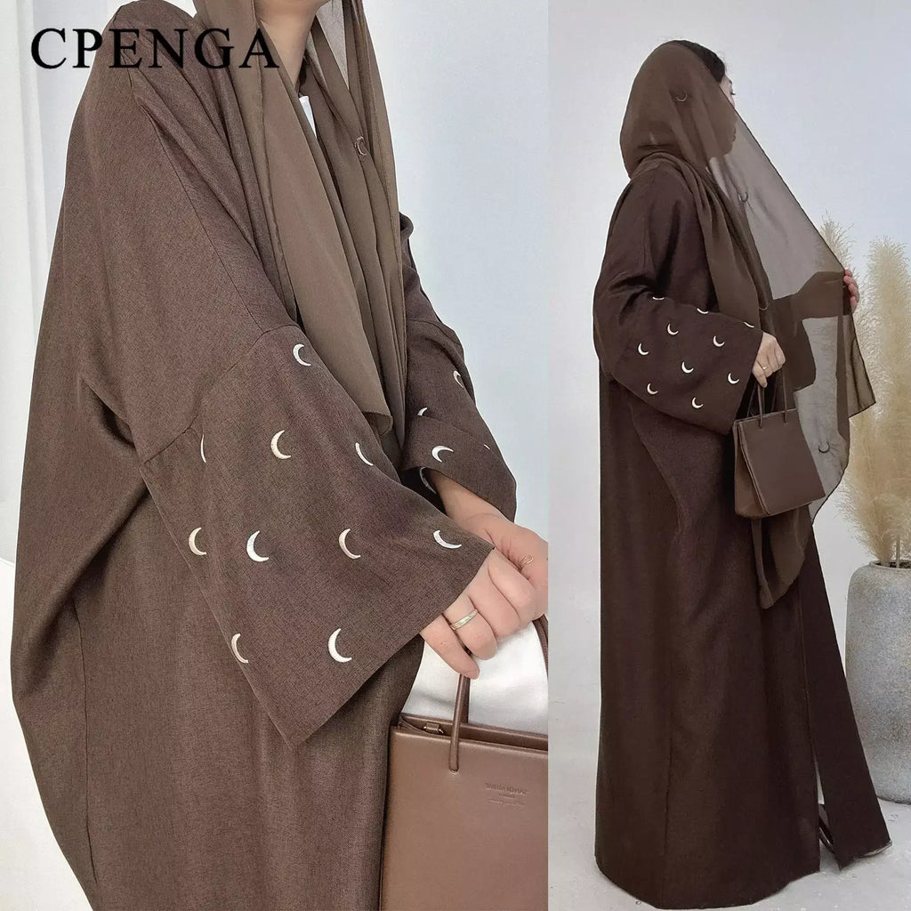Moon Embroidery Open Abaya