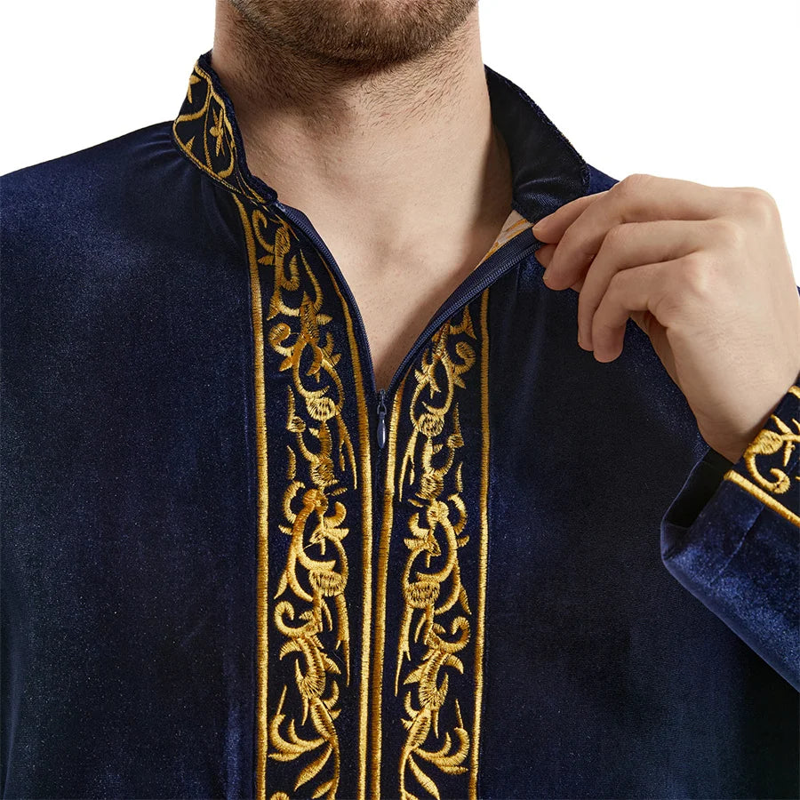 Men's Muslim Caftan Stand Collar Embroidery