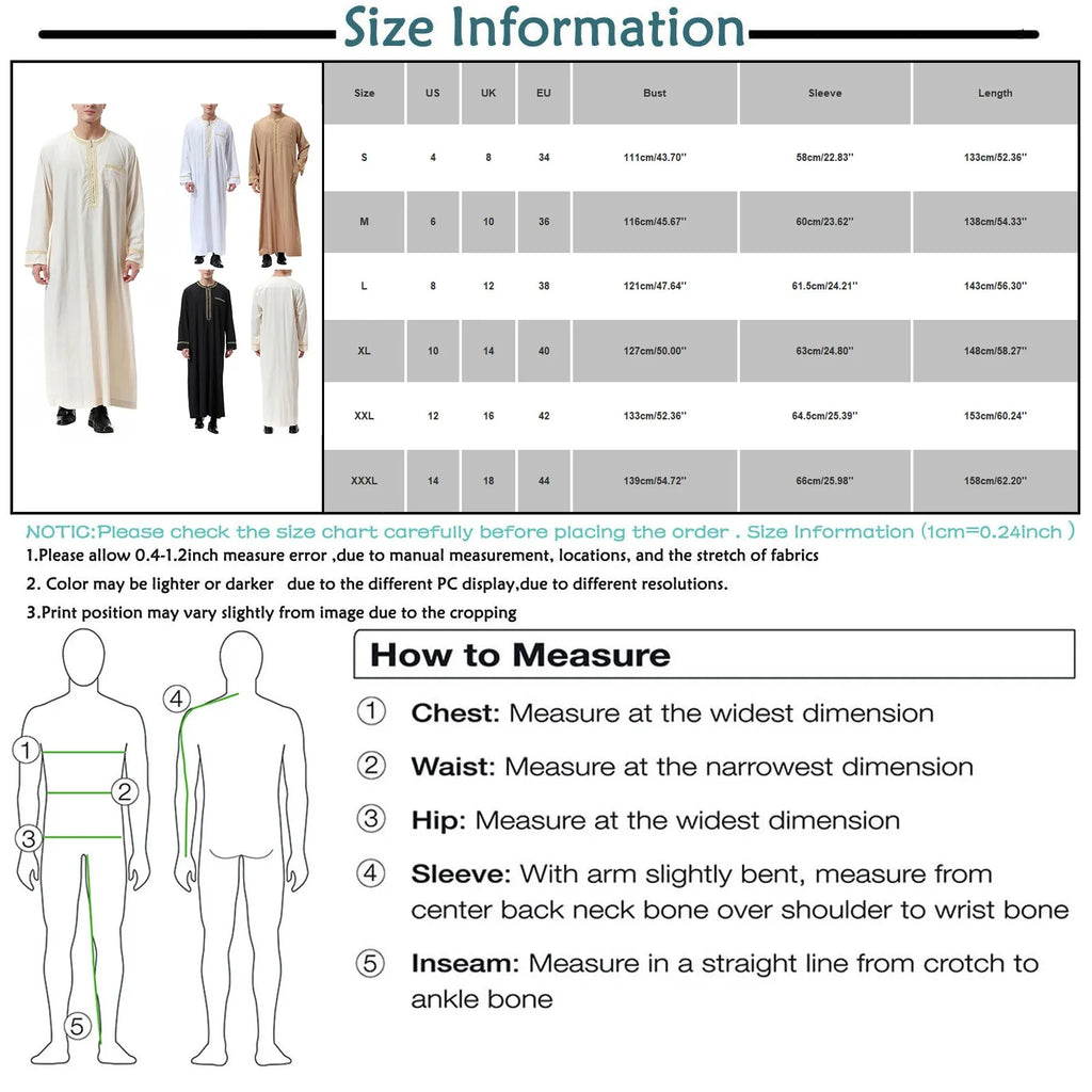 Men's Jubba Thobe - Black Islamic Kaftan Abaya