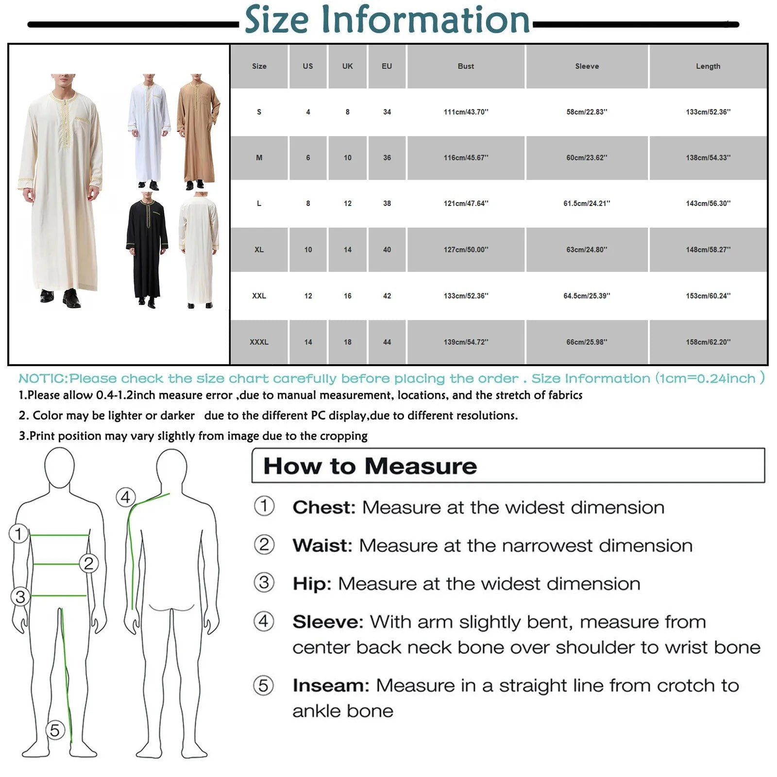 Men's Jubba Thobe - Black Islamic Kaftan Abaya